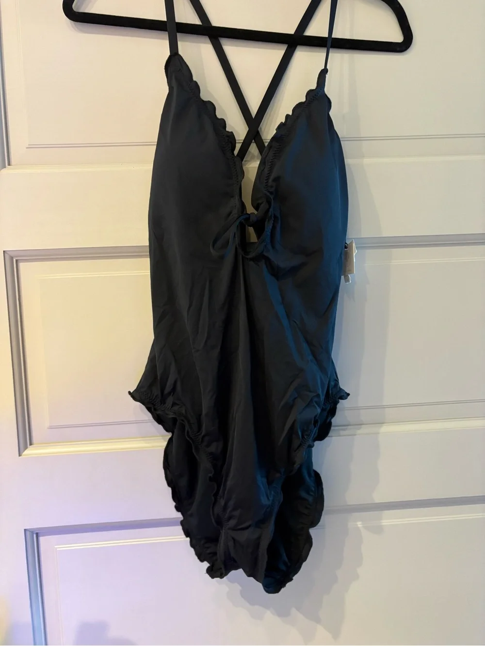 Black One-Piece Swimsuit with Tie Front